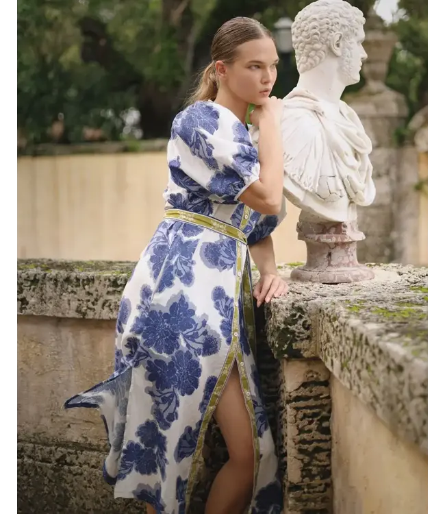 Blue Flower Cotton-Linen Tunic