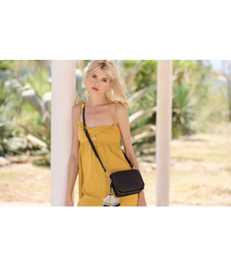 Mini Mia Crossbody Black Raffia