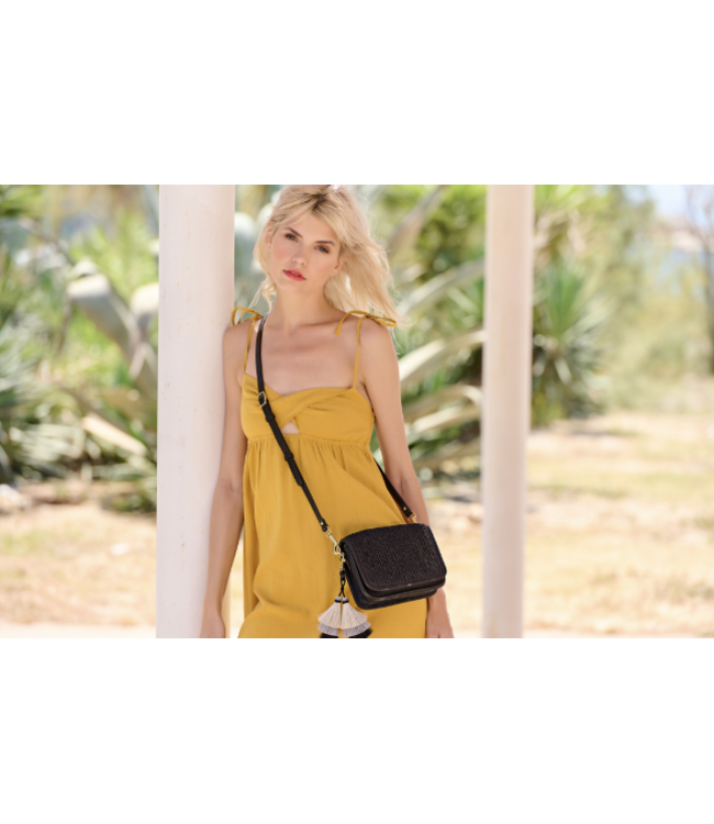 Mini Mia Crossbody Black Raffia