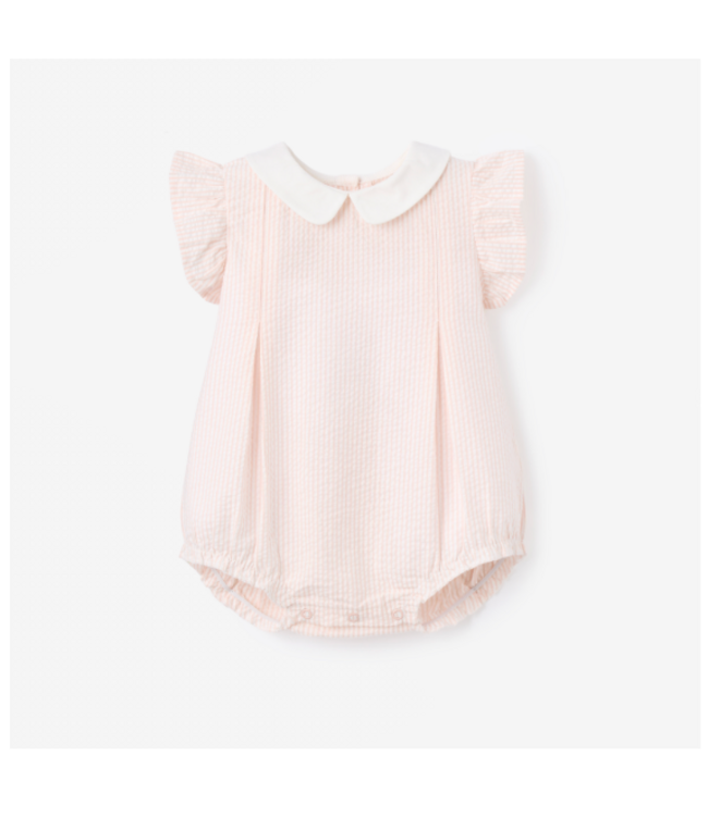 Pink Seersucker Flutter Sleeve Bubble