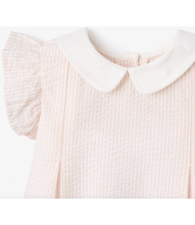 Pink Seersucker Flutter Sleeve Bubble