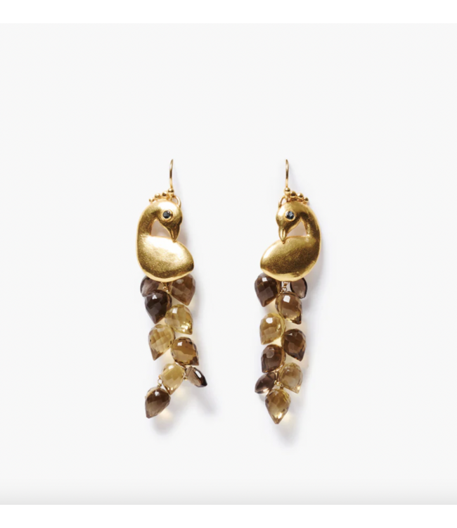 Peacock Chandelier Whiskey Quartz Earrings