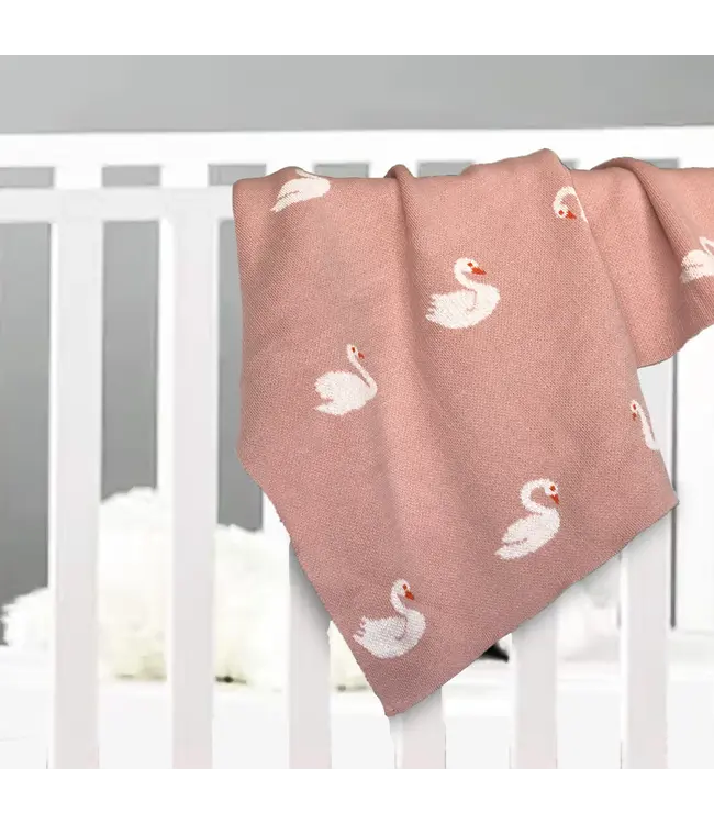 Swan Cotton Knit Blanket - Pink
