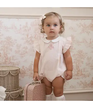 Pink Seersucker Flutter Sleeve Bubble