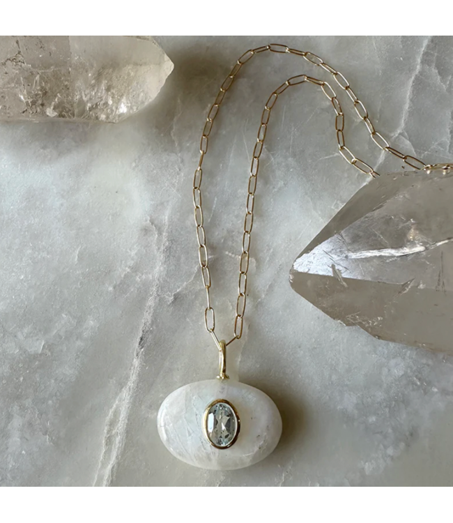 Moonstone w/ Quartz Pendant Necklace
