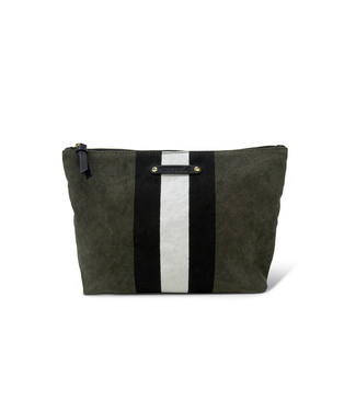 Double Olive Striped Canvas Pouch