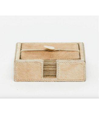 Blue Pheasant Browmley Beige Hide Coasters, Set of 6