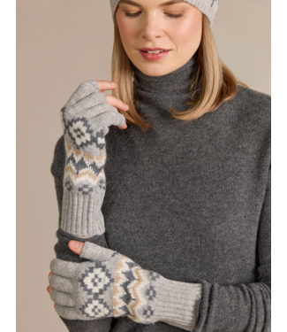 Merino Fairisle Fingerless Gloves w Angora