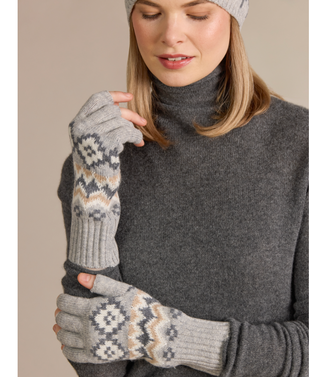 Merino Fairisle Fingerless Gloves w Angora
