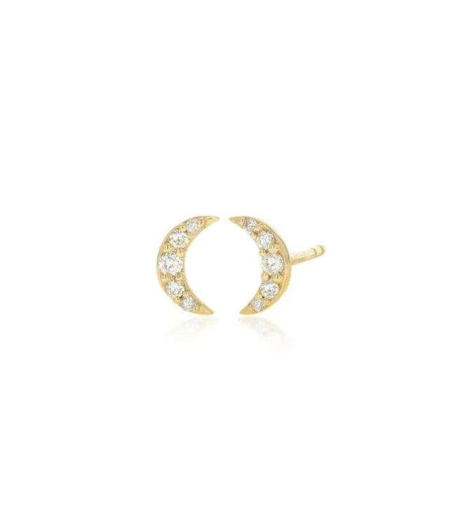 Diamond Pave Cresent  14k Gold Moon Earrings