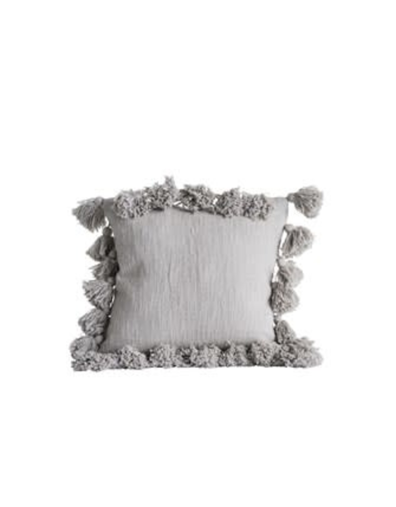 Creative Co-op 18" Square Pillow W/Fringe - Grey