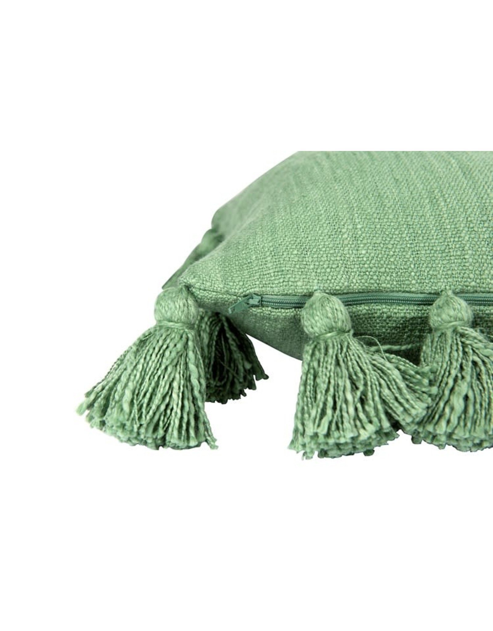 Creative Co-op 18” Square Cotton Pillow w/tassels - green