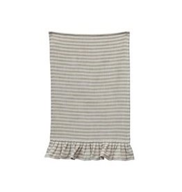 Creative Co-op 28"L x 18"W  Striped Tea Towel w/ Ruffle - Natural