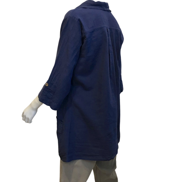 ezze Wear Sybil Cotton Shirt with Oversize Pockets 3/4 Sleeves