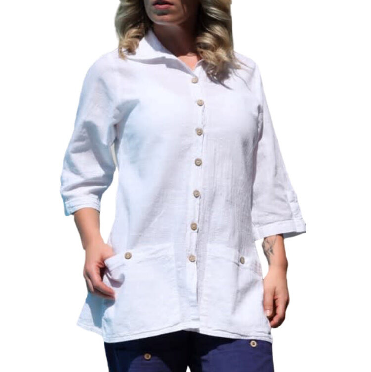 ezze Wear Sybil Cotton Shirt with Oversize Pockets 3/4 Sleeves