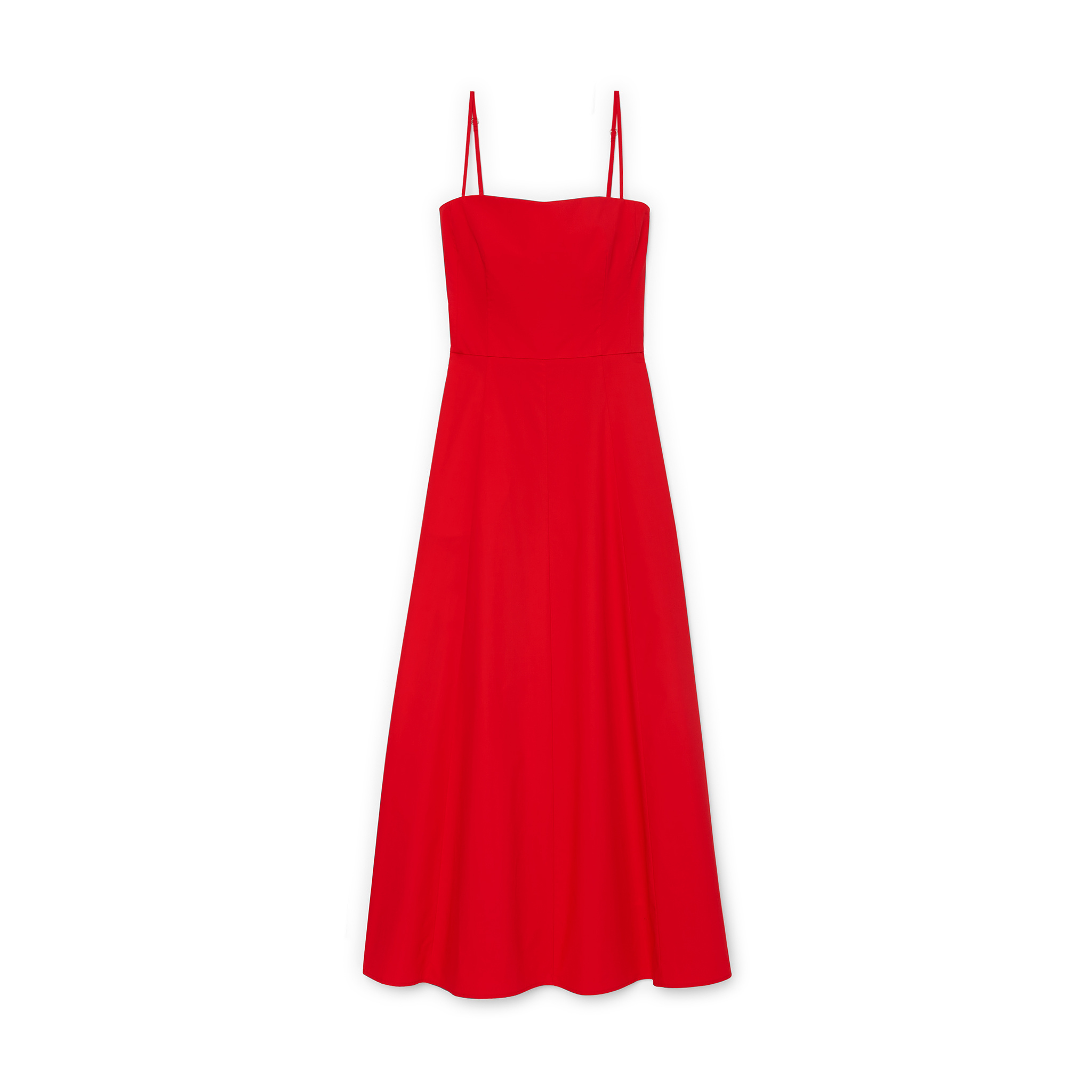 red mid length dress