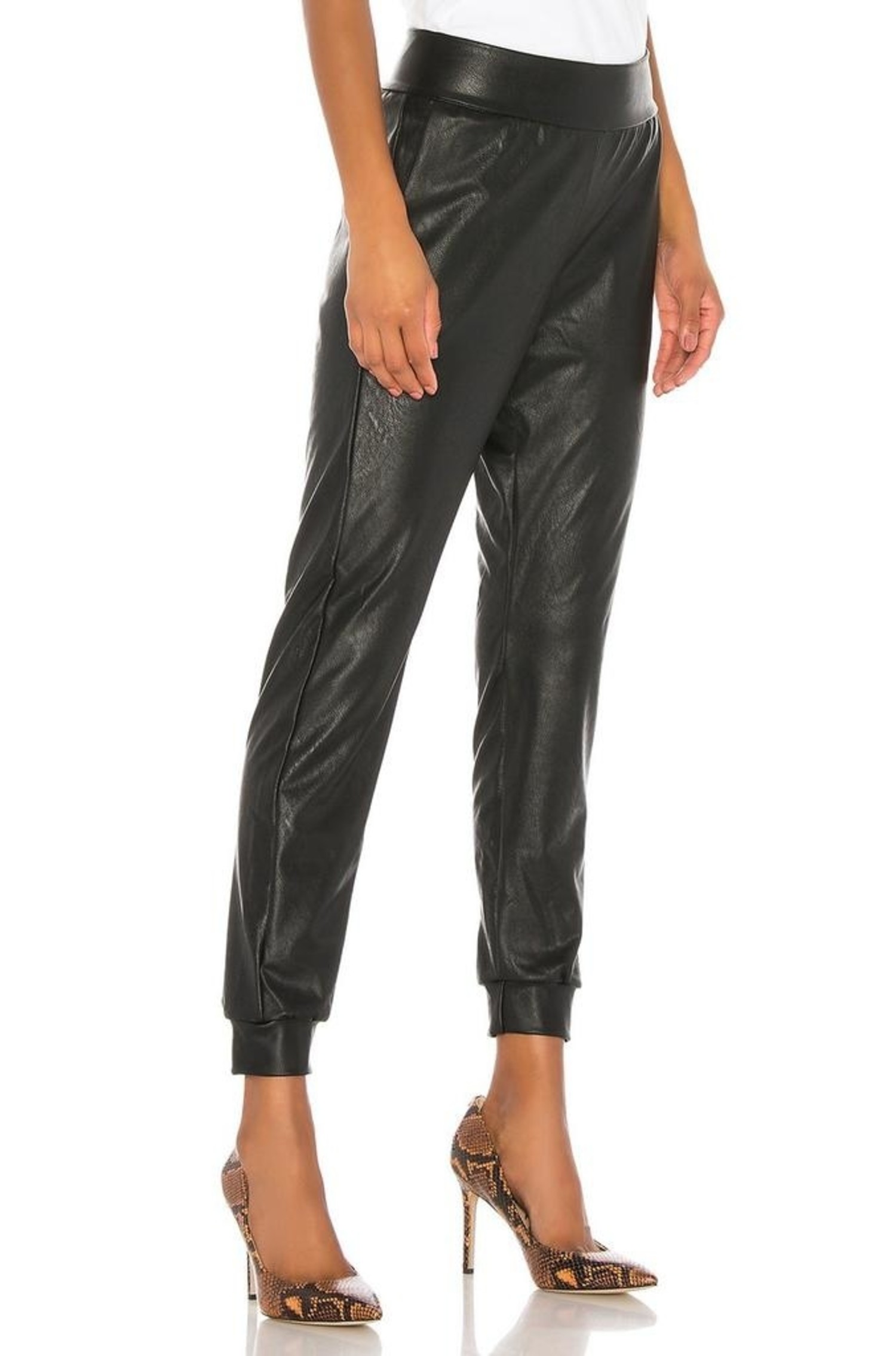 Women's Joggers Pants Trousers Leather Pants Faux Leather Coffee