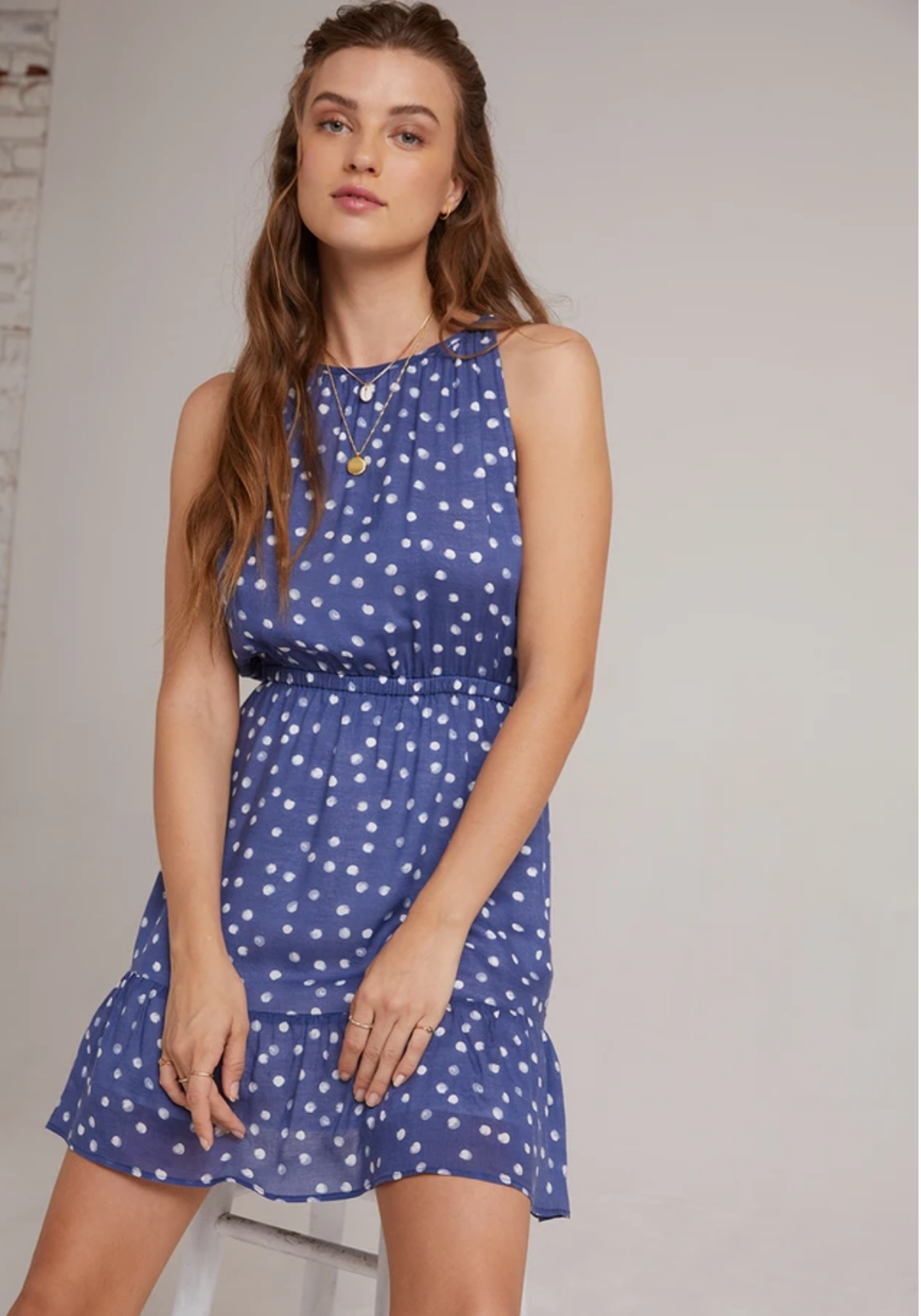 Bella Dahl Shirred Halter Dress Navy Tryst Boutique