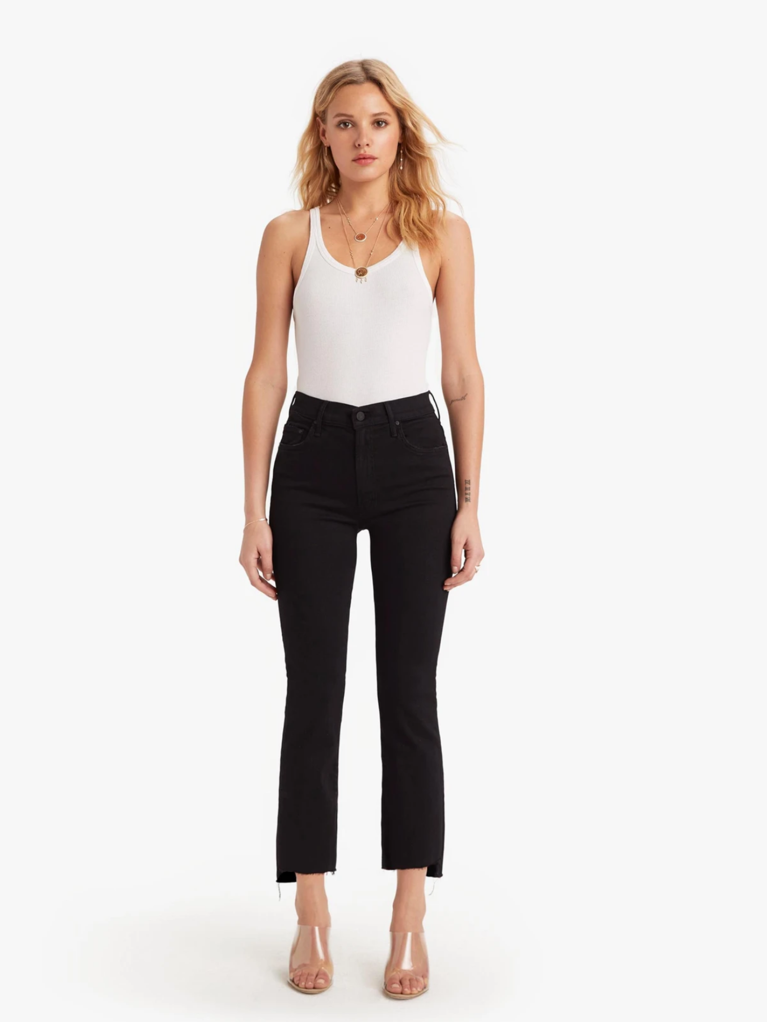 Mother Denim The Insider Crop Step Fray Not Guilty - Black