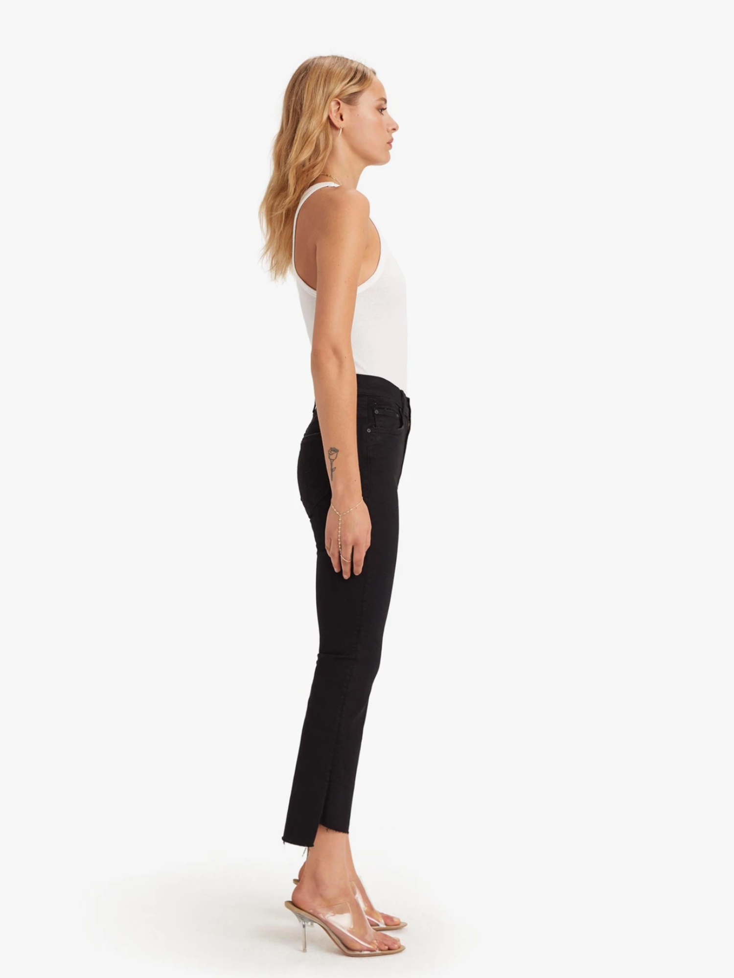 Mother Denim The Insider Crop Step Fray Not Guilty - Black