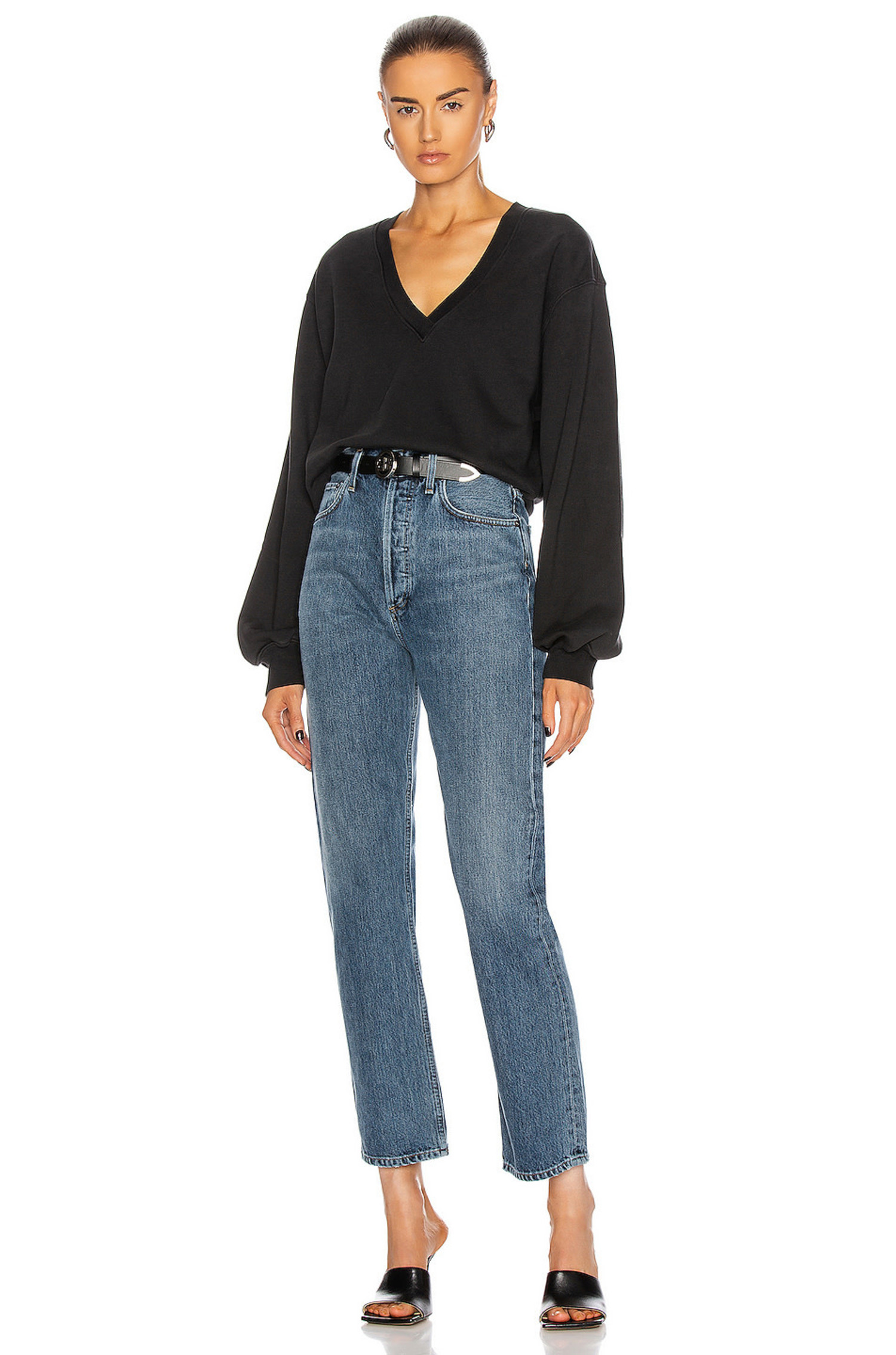 Agolde V Neck Balloon Sweatshirt Black Tryst Boutique