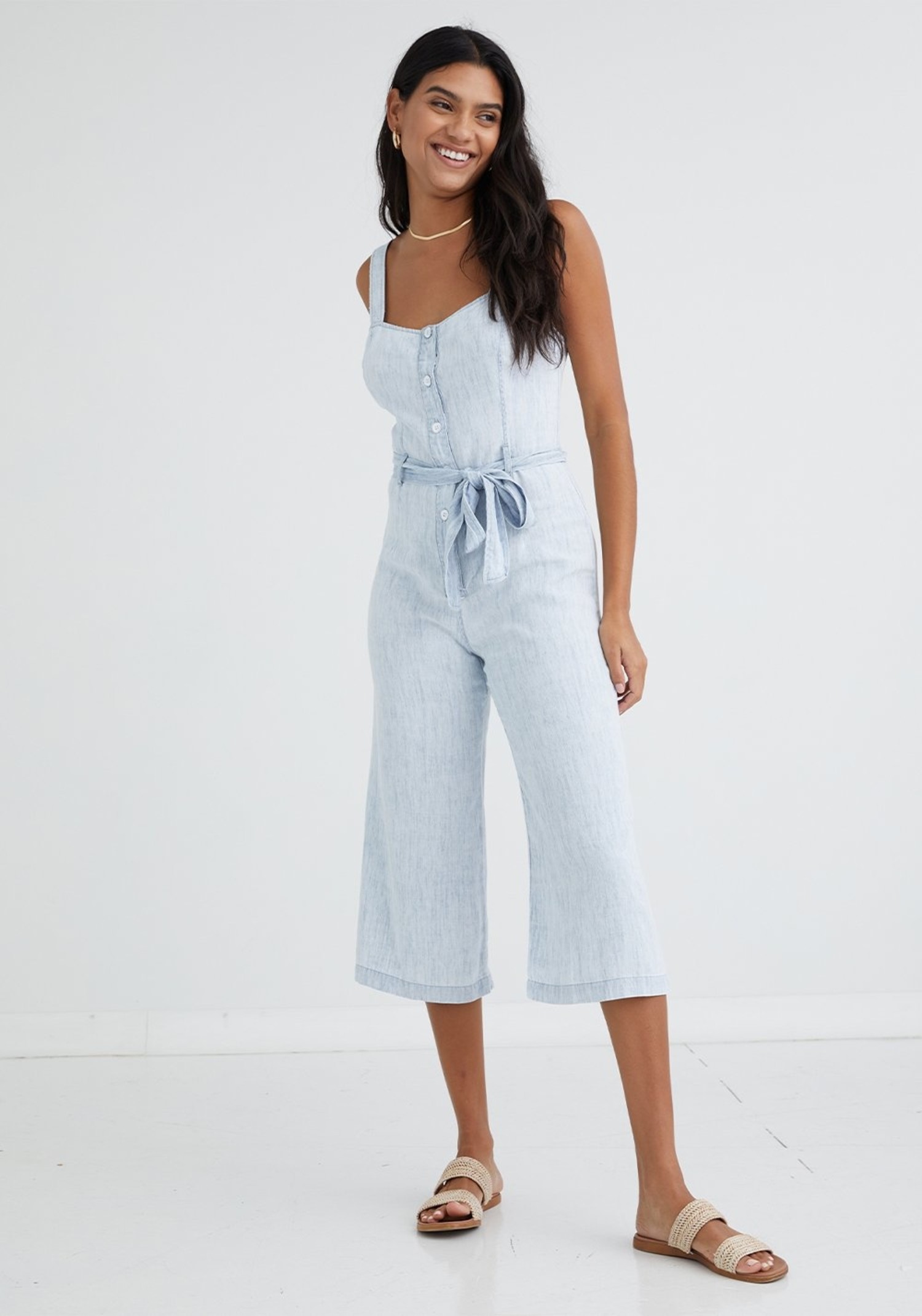 Bella Dahl Button Front Seamed Jumpsuit Skywash Tryst Boutique