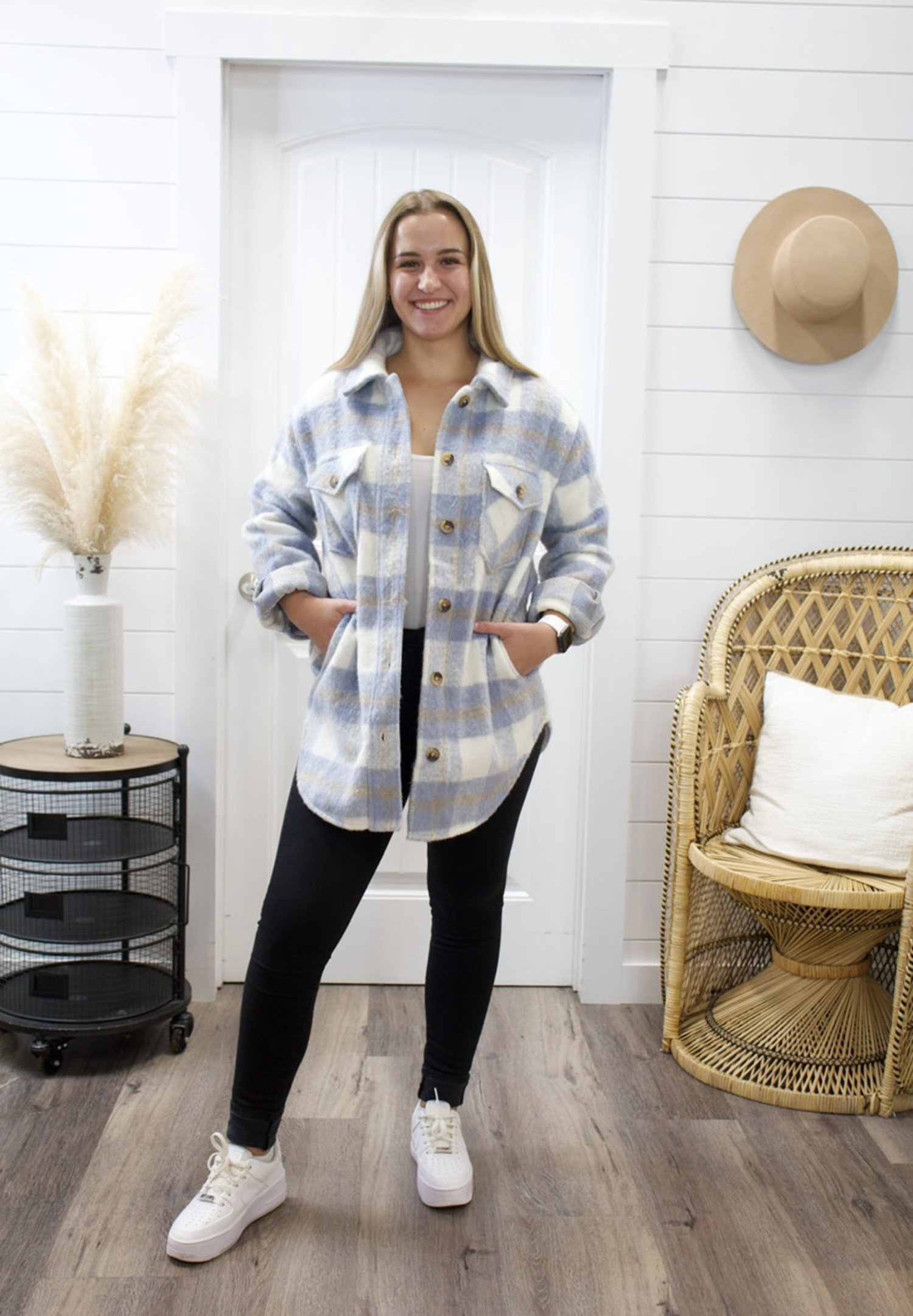 RD Style Ladies Woven Coat Pale Blue Tryst Boutique