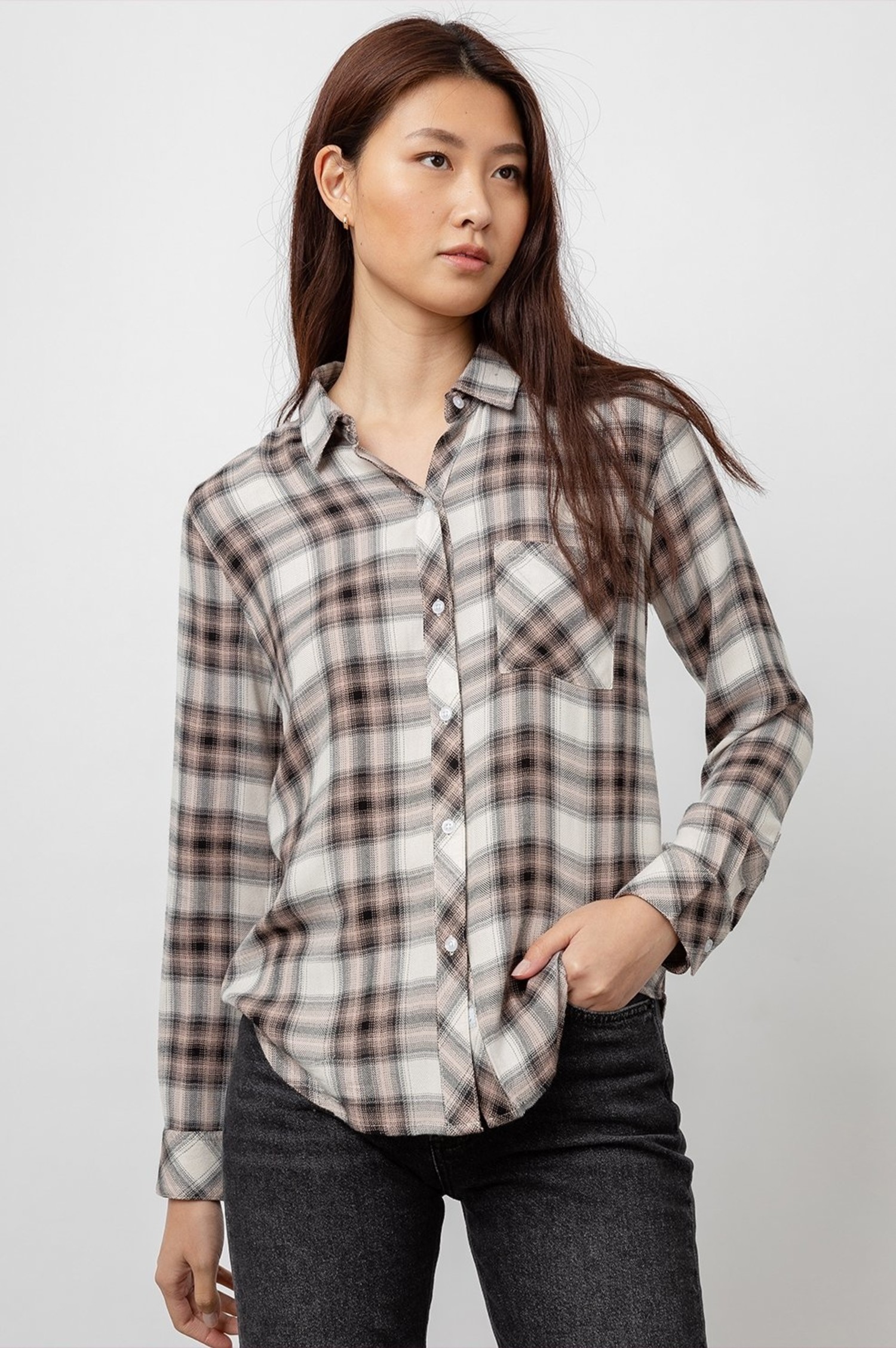 Rails Hunter Button Down Ivory Coal Blush