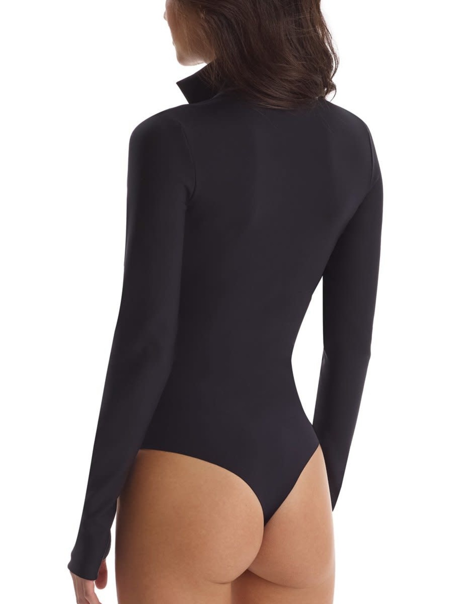 Sumtory Women's Black Bodysuit Long Sleeve 1/4 Zipper Front
