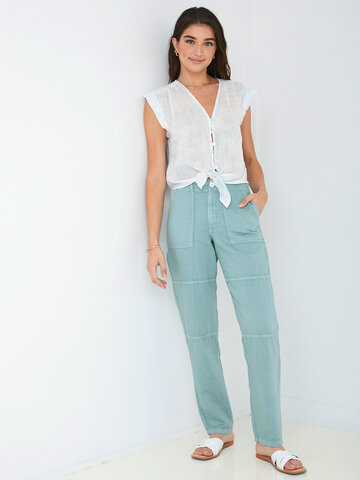 Bella Dahl Rolled Cuff Patch Pant Soft Jade