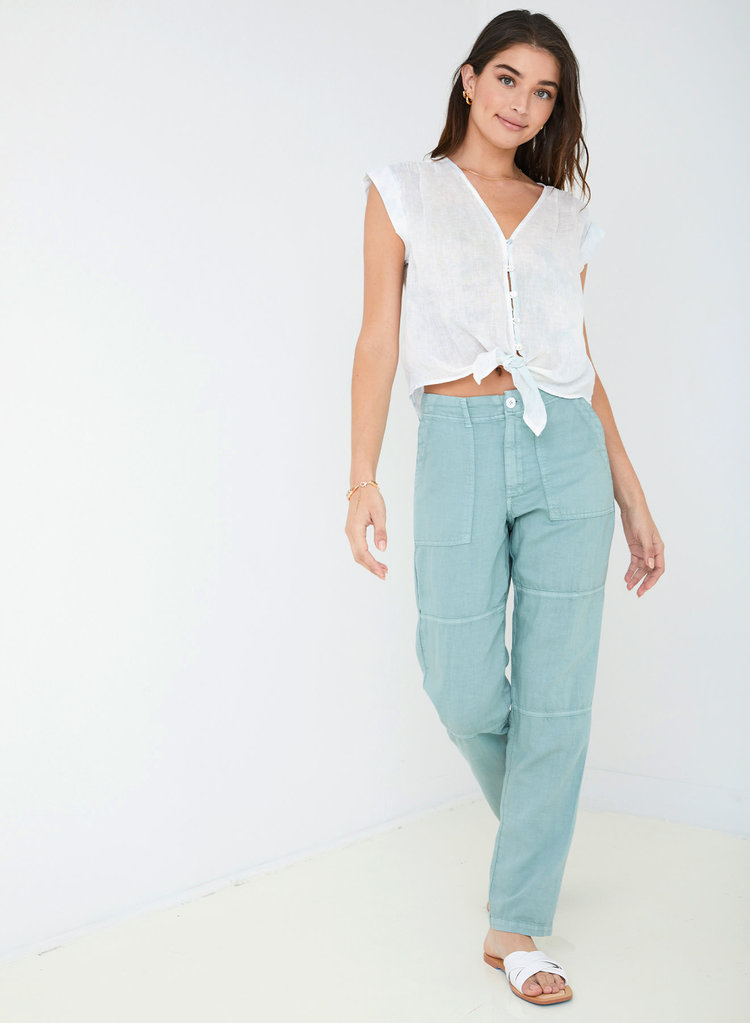 Bella Dahl Rolled Cuff Patch Pant Soft Jade