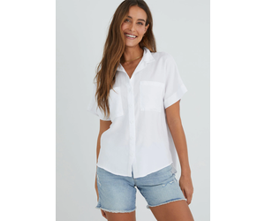 Bella Dahl Slouchy Short Sleeve Button Down Top White Tryst