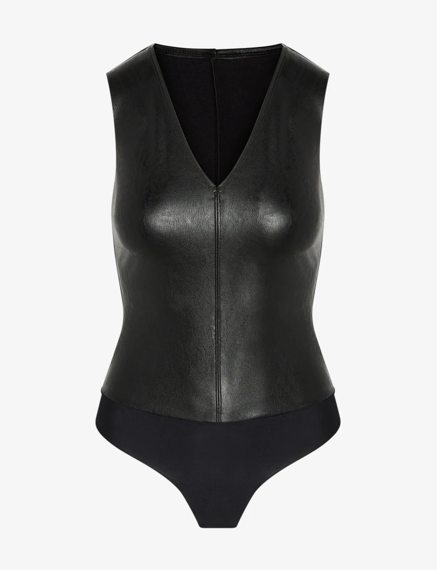 Final Sale Plus Size Sleeveless Faux Leather Bodysuit in Black