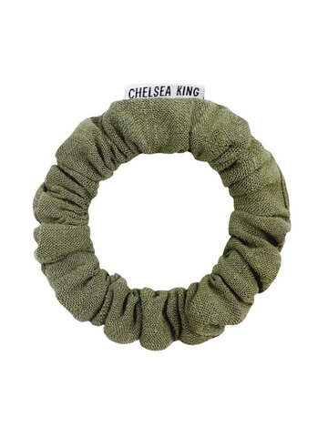 Chelsea King Natural Linen Olive Scrunchie Thin