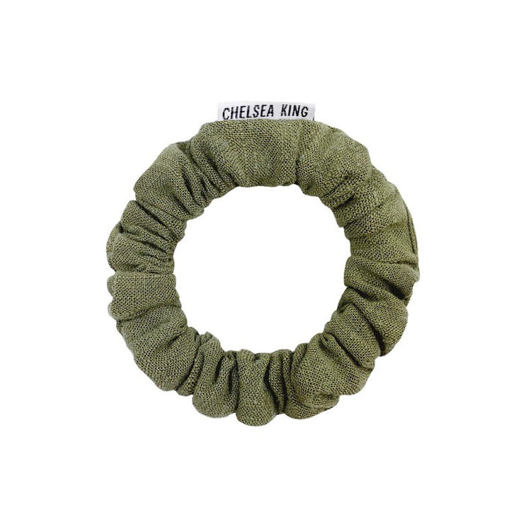 Chelsea King Natural Linen Olive Scrunchie Thin