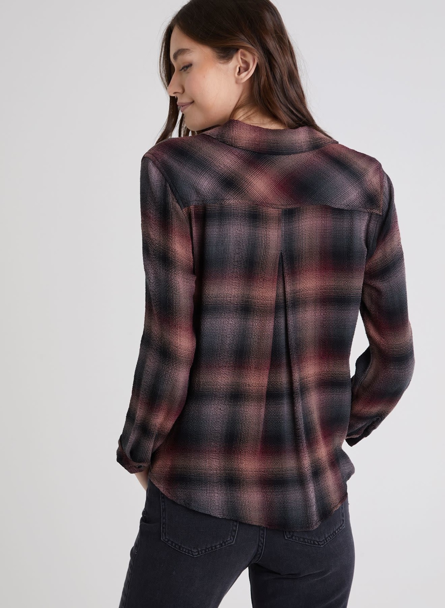 Bella Dahl Two Pocket Button Down Shirt Canyon Pucker Plaid