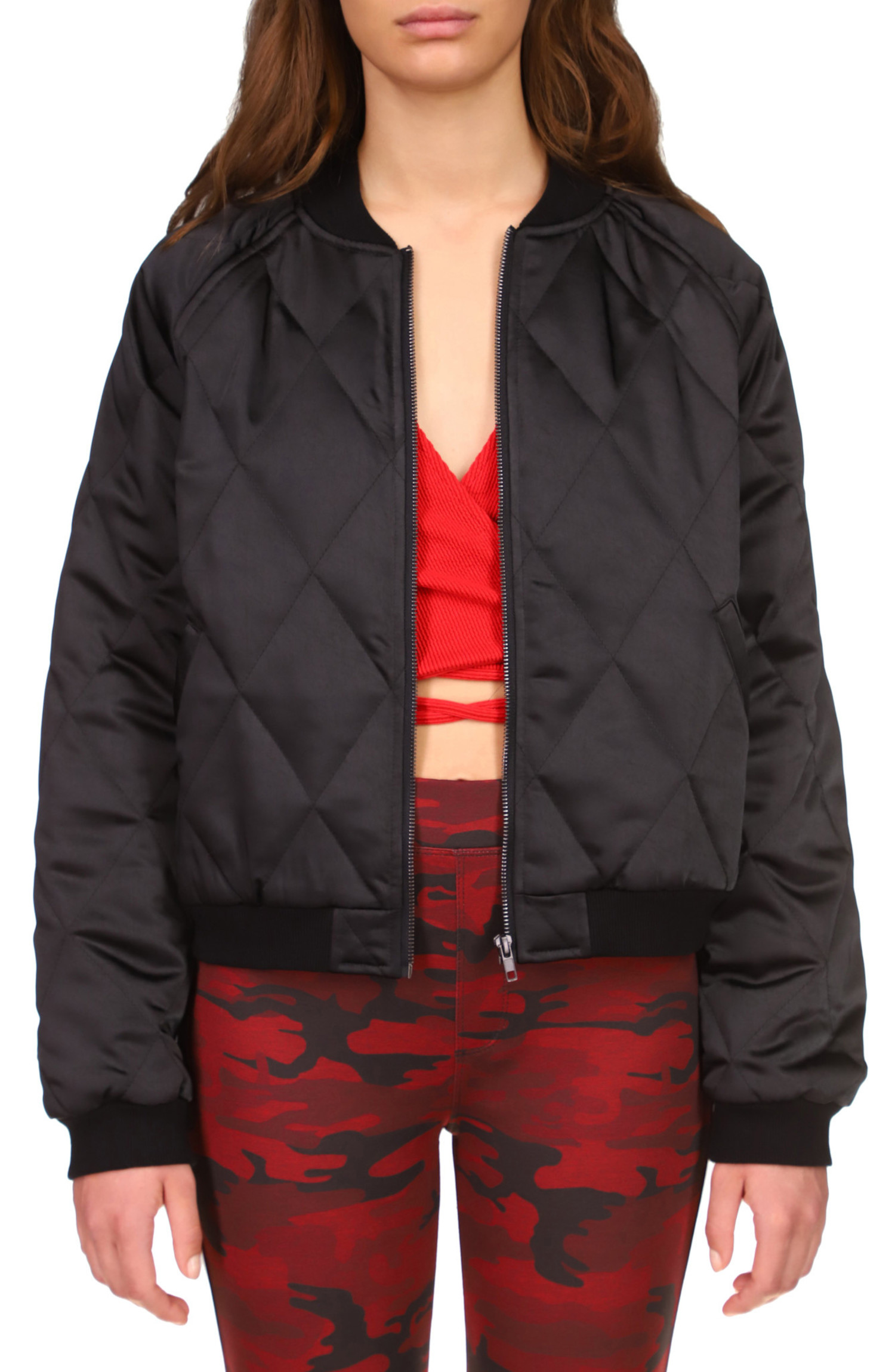 Sanctuary | Quilted Satin Bomber Jacket Black - Tryst Boutique