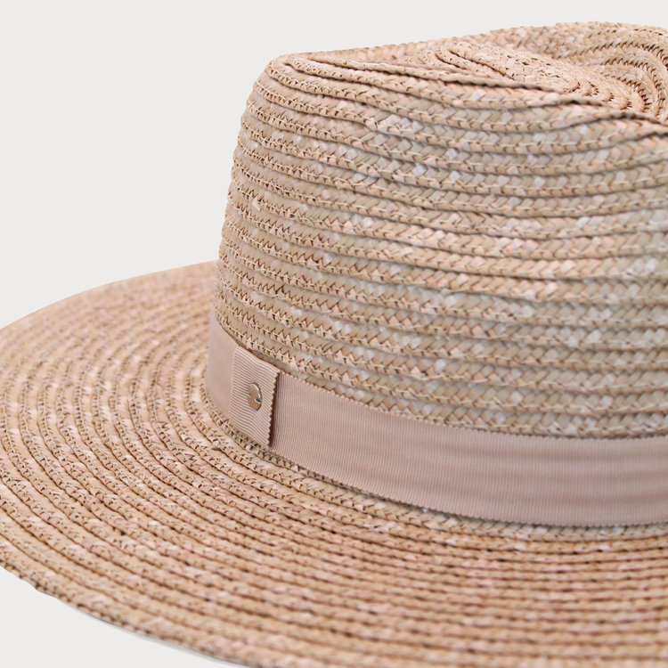 Ace of Something Bologna Wheat Straw Boater Med Brimmed Bisque