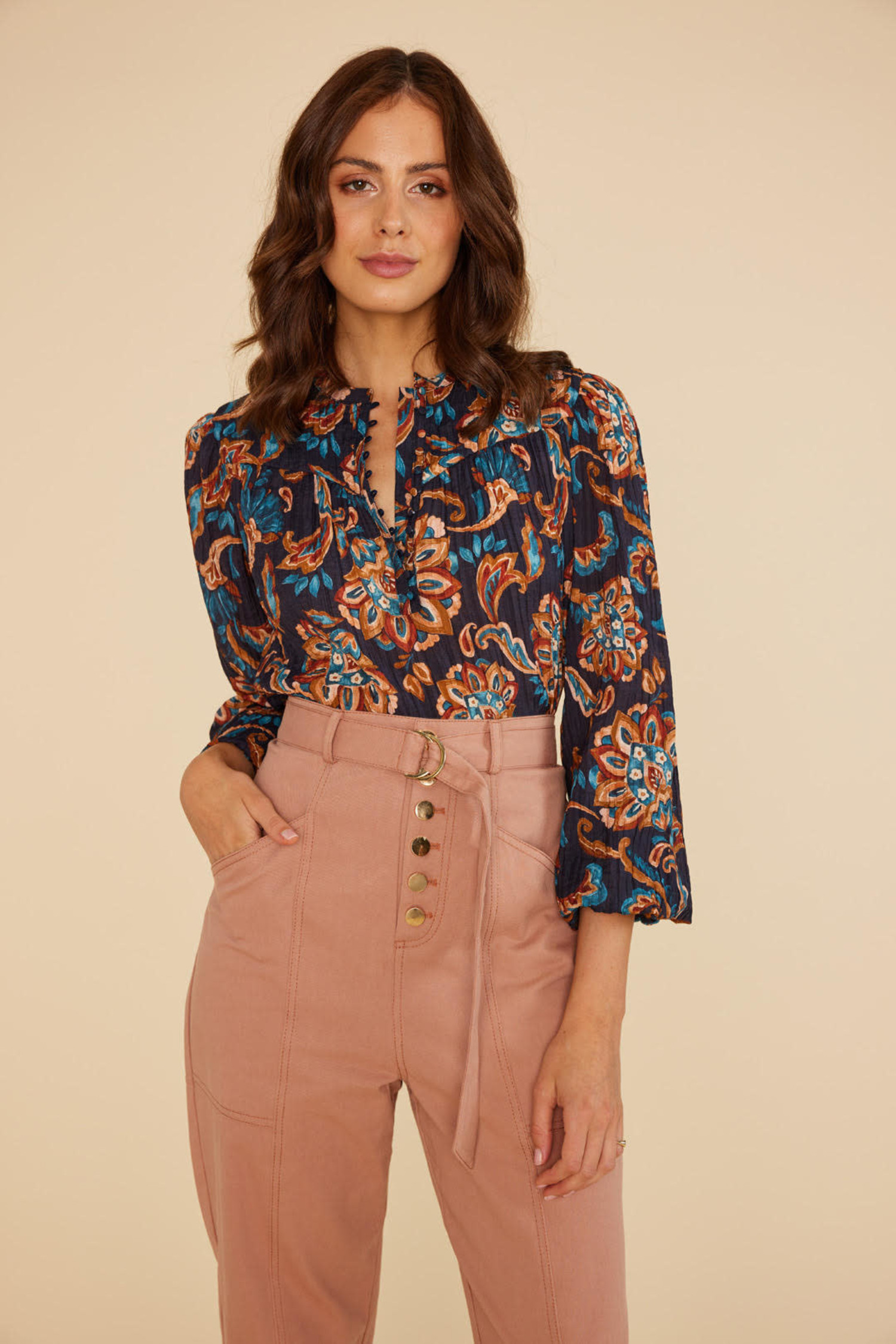 Mink Pink Whilla Blouse Navy Multi