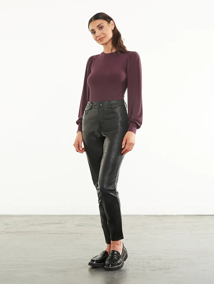 faux leather 5 pocket pant black - Tryst Boutique