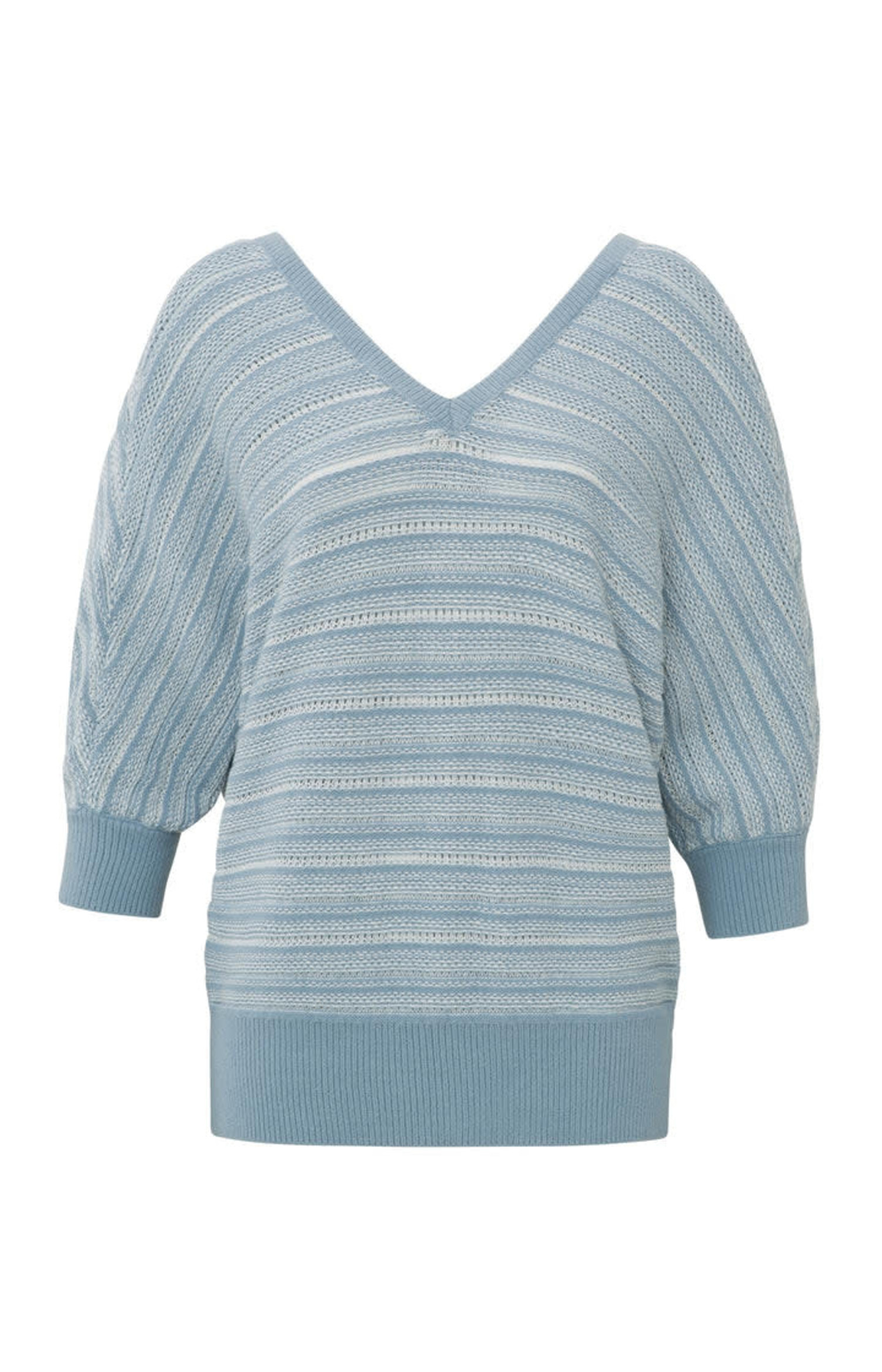 Yaya Double V-Neck Sweater with Stripes Blizzard Blue