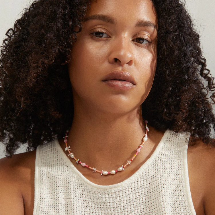 Pilgrim Jewellery PAUSE Necklace with Freshwater Pearls Coral/Silver
