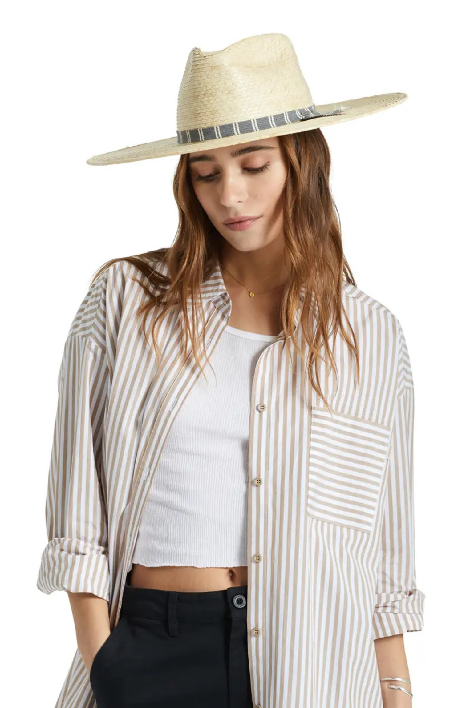 Brixton Leigh Straw Fedora Hat Handwoven Cotton Band Everyday Beach Vacation L Brixton | Leigh Straw Fedora Natural/Multi - Tryst Boutique main image 4