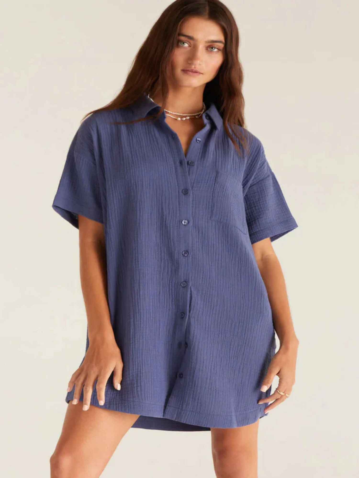 Navy Gauze Dress with Pockets