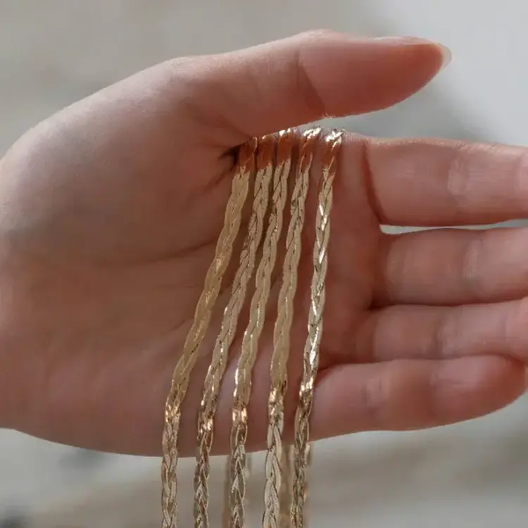 Leah Alexandra Braided Herringbone Bracelet 10k Gold 6.5"