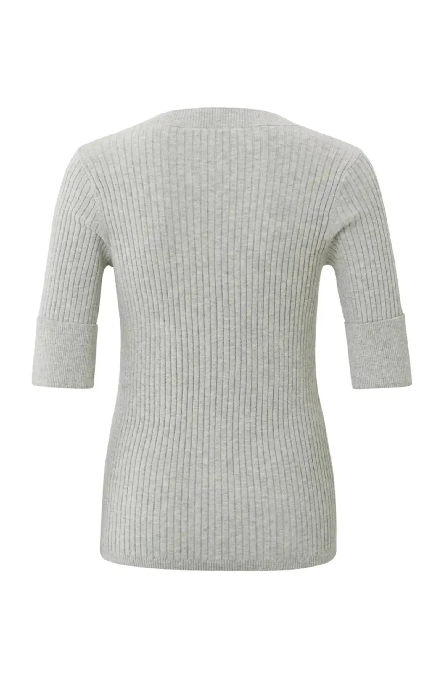 Yaya | V-Neck Rib Sweater Half Sleeve Grey Melange - Tryst Boutique