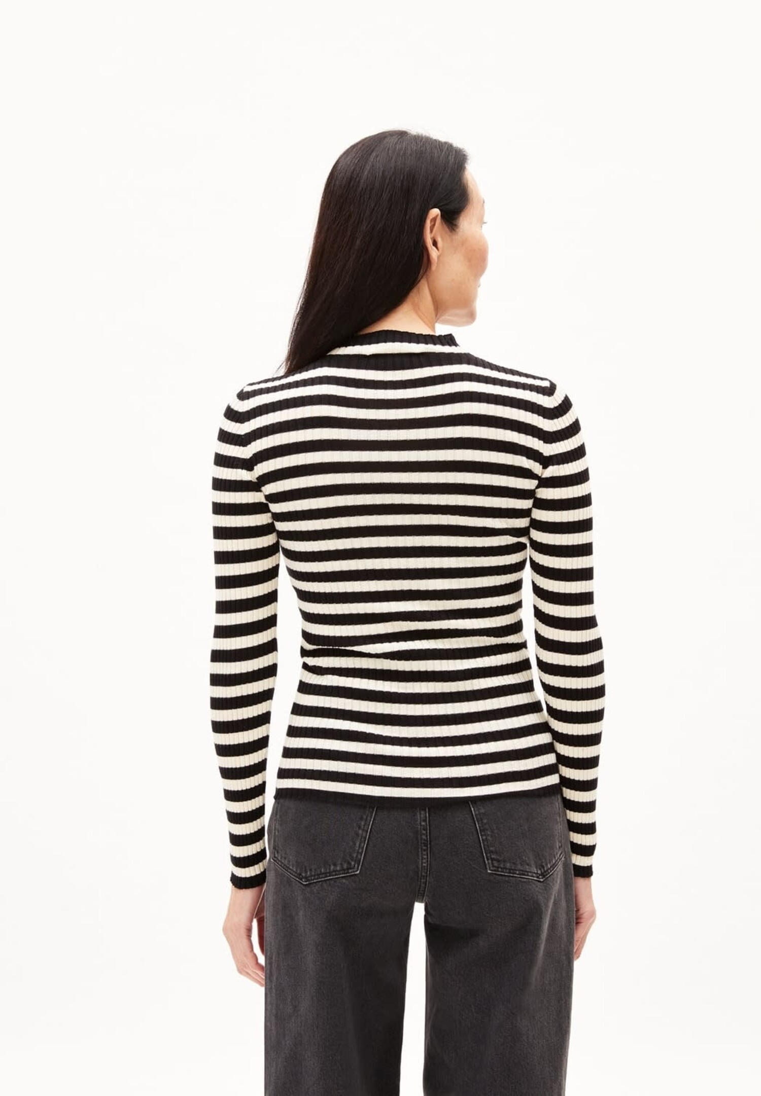 Armed Angels ALAANIA Striped Slim Fit Sweater Black Oatmilk Tryst Boutique