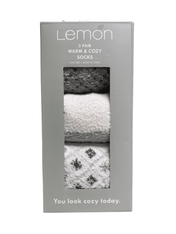 Lemon Collections Cozy Crew Sock Cream/Blue