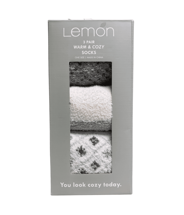 Lemon Collections Cozy Crew Sock Cream/Blue