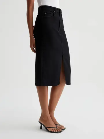 AG Denim Tefi Hi Waisted Midi Skirt - Black Cast